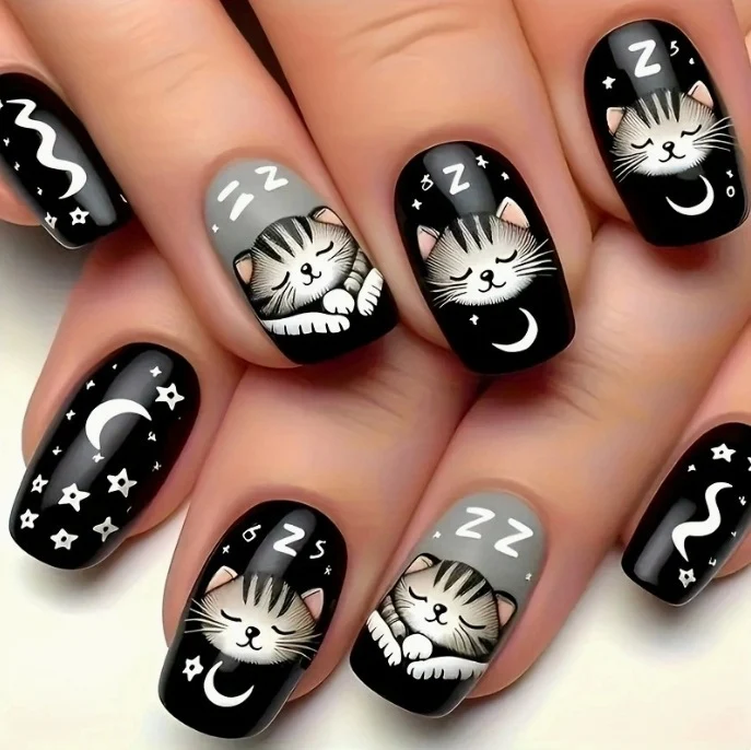 Verspielt Kätzchen-Themen Nagelkunst Karnz