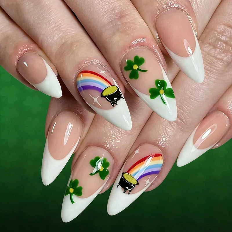 Thematisierte Regenbogen- und Shamrock-Nägel Kunst Karnz
