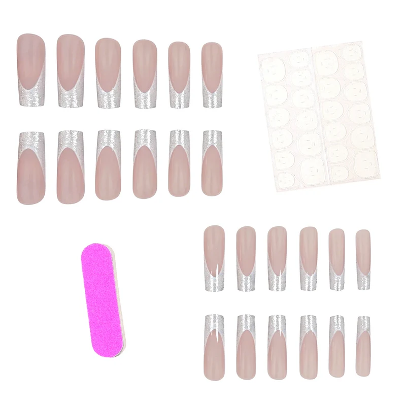 Stylische Glitzernde French Tip Acryl Nägel Karnz