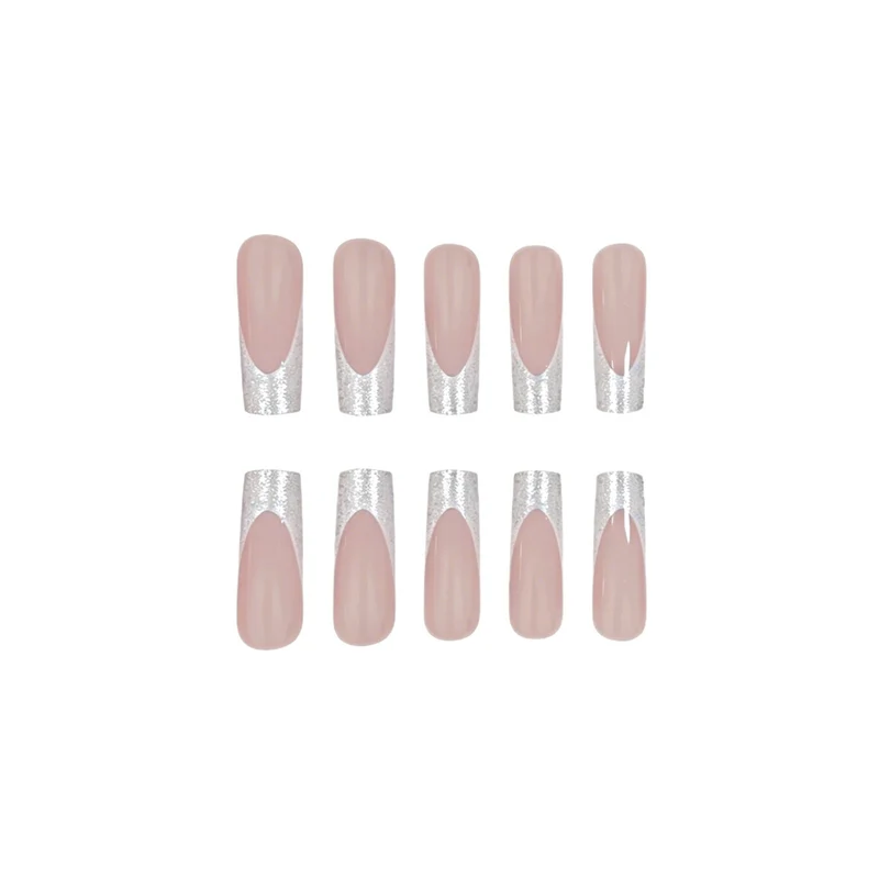 Stylische Glitzernde French Tip Acryl Nägel Karnz