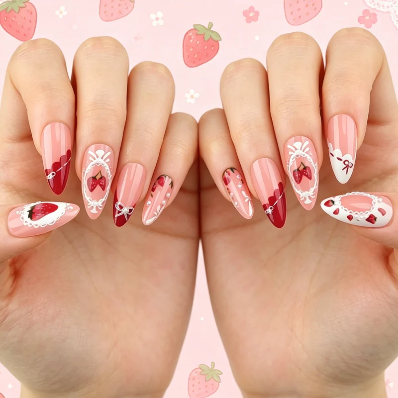 Erdbeer-inspirierten Nagelkunst Karnz