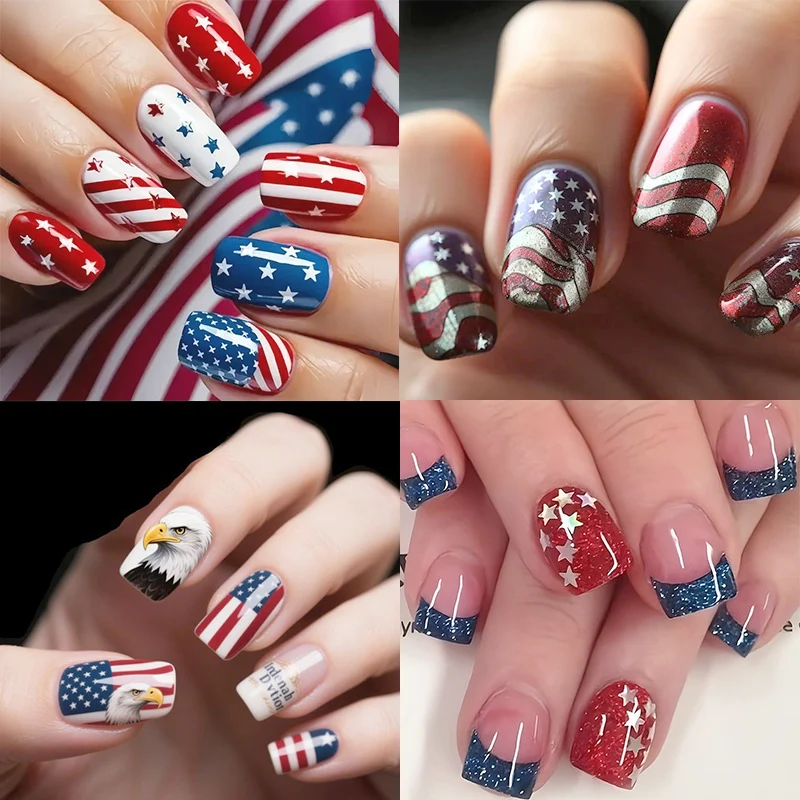 Patriotisches Glitzer-Gel-Nagelkunst Karnz