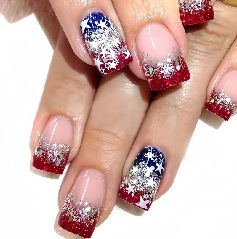 Patriotisches Glitzer-Gel-Nagelkunst Karnz