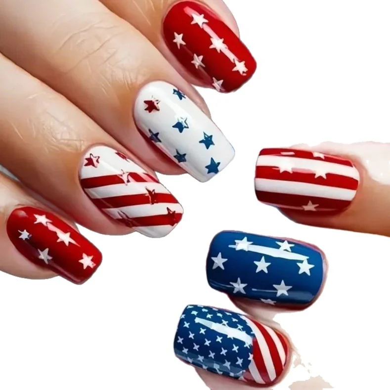 Patriotisches Glitzer-Gel-Nagelkunst Karnz