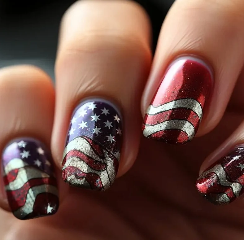 Patriotisches Glitzer-Gel-Nagelkunst Karnz
