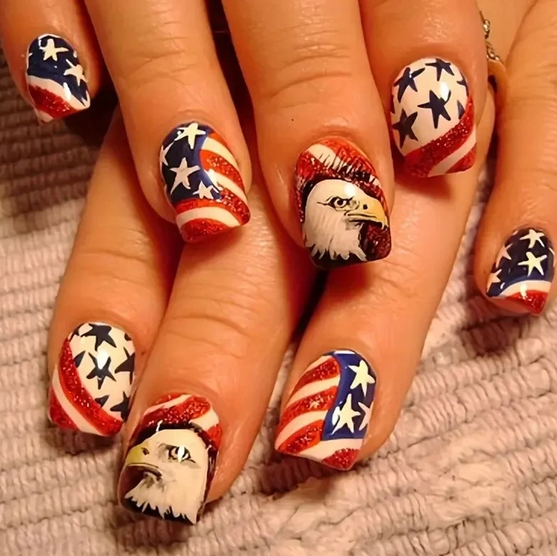 Patriotisches Glitzer-Gel-Nagelkunst Karnz