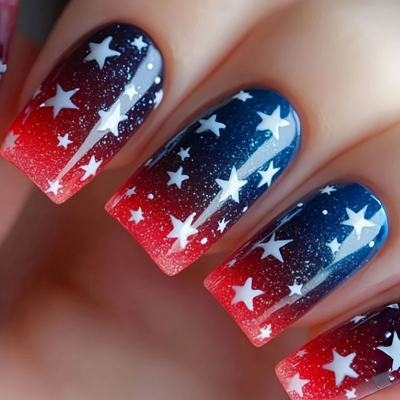 Patriotisches Glitzer-Gel-Nagelkunst Karnz