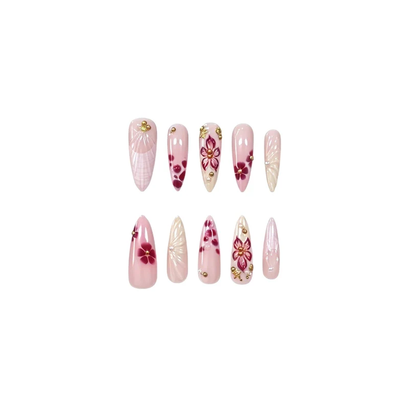 Luxuriöse florale Press-On-Nagelveränderungen Karnz