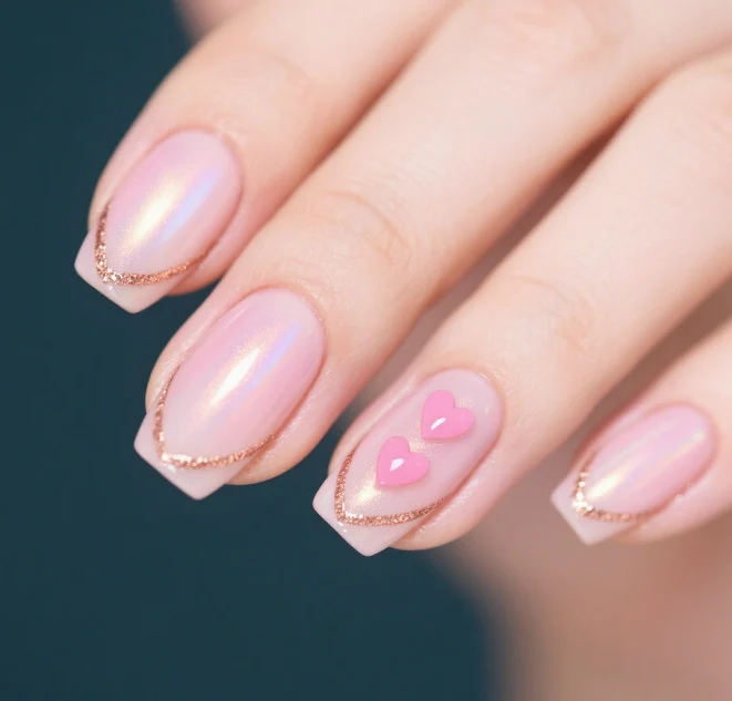 Herz-geschmückte französische Spitzen-Nagelkunstverlängerungen Karnz