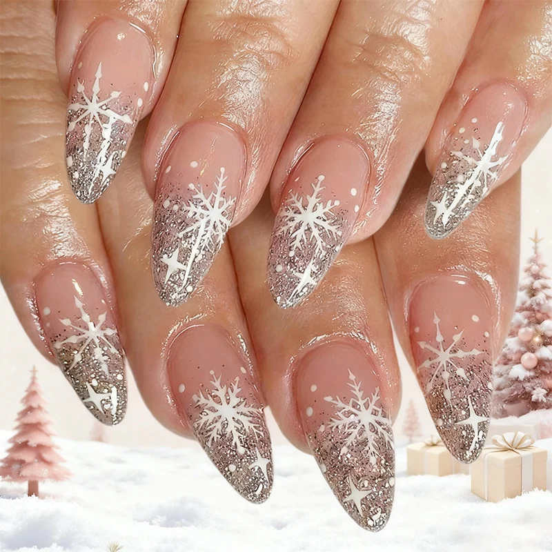 Glitzernde Schneeflocken Nagelkunst Karnz