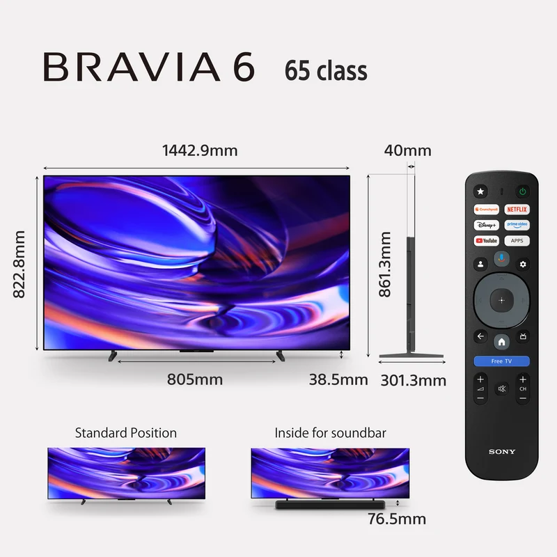 Sony 65" BRAVIA 6 OLED 4K HDR Google TV with Gemini