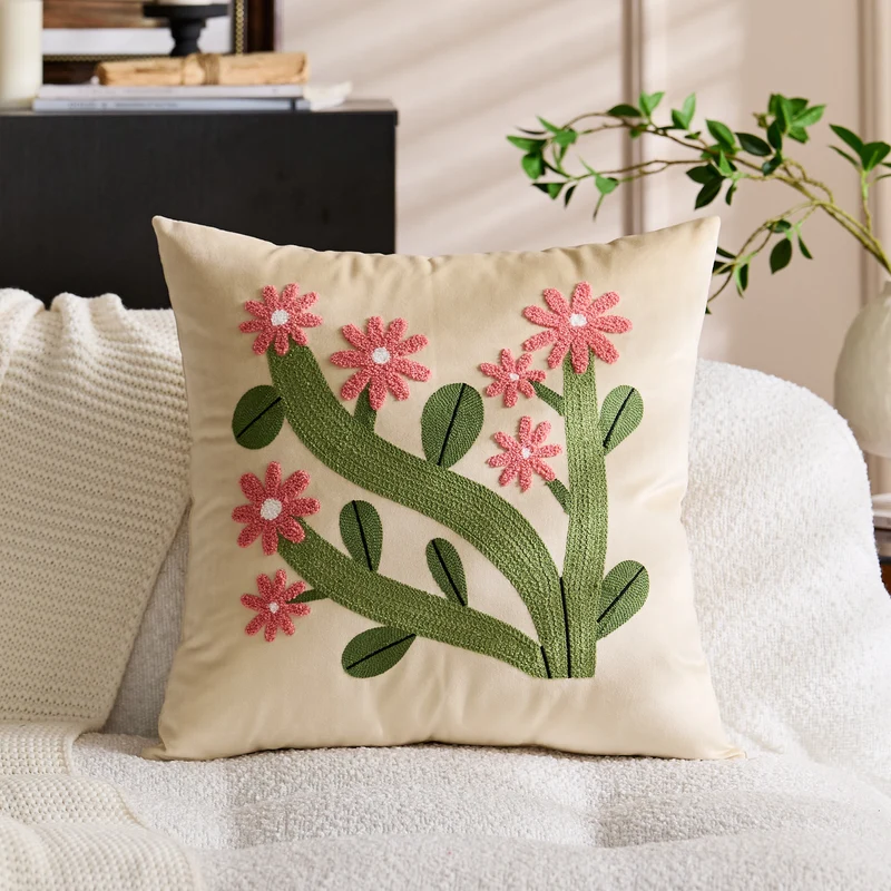 Quadratisches Samt Tufted Floral Chenille Applikationskissenbezug