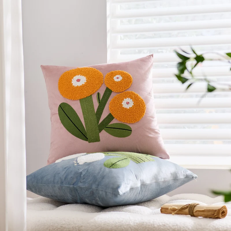 Quadratisches Samt-Applikations-Tufted Floral Akzent-Wurfkissen