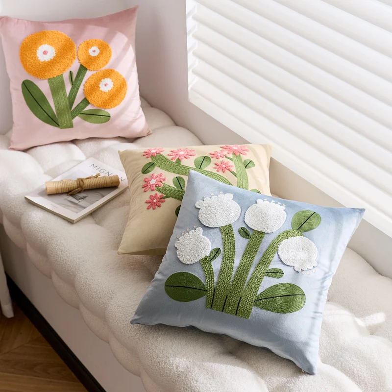Quadratisches Samt-Applikations-Tufted Floral Akzent-Wurfkissen