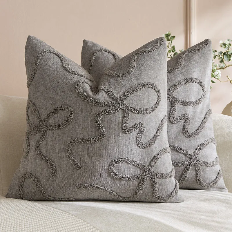 Quadratisches, strukturiertes Loop-Appliqué-Leinen-Mischkissenbezug