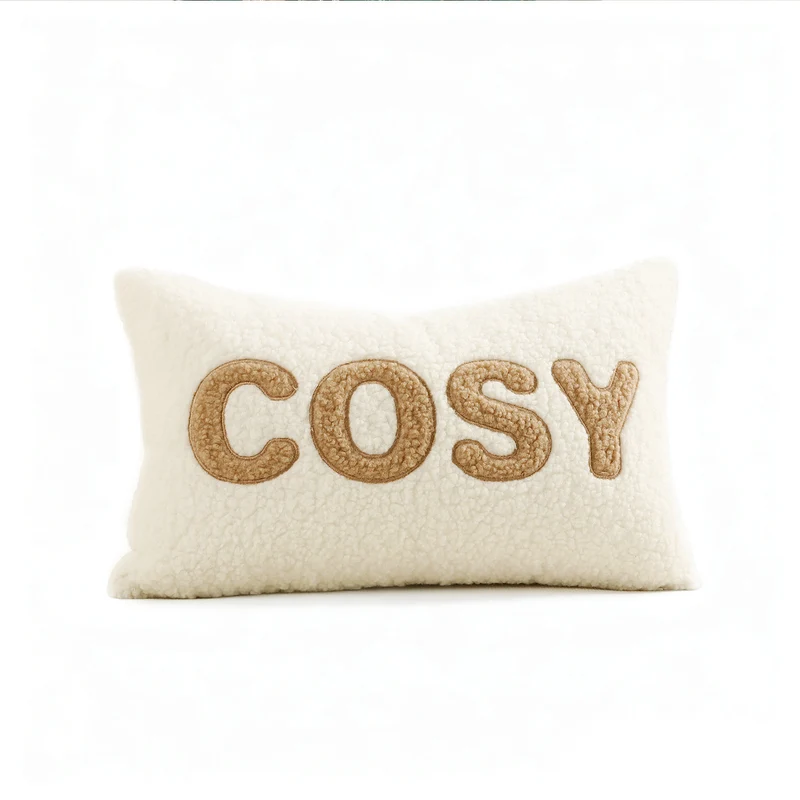 Sherpa-Faux-Shearling-Lendenkissenbezug mit Appliziertem Schriftzug