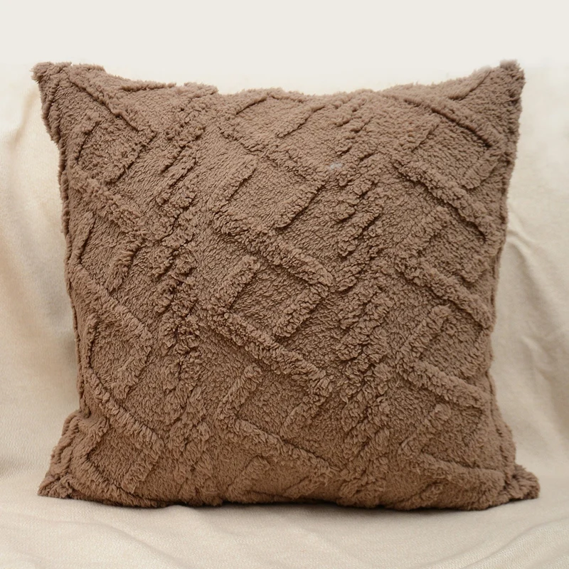 Plüschstrukturierter Sherpa quadratischer Wurfpillowbezug mit geometrischem Tufting