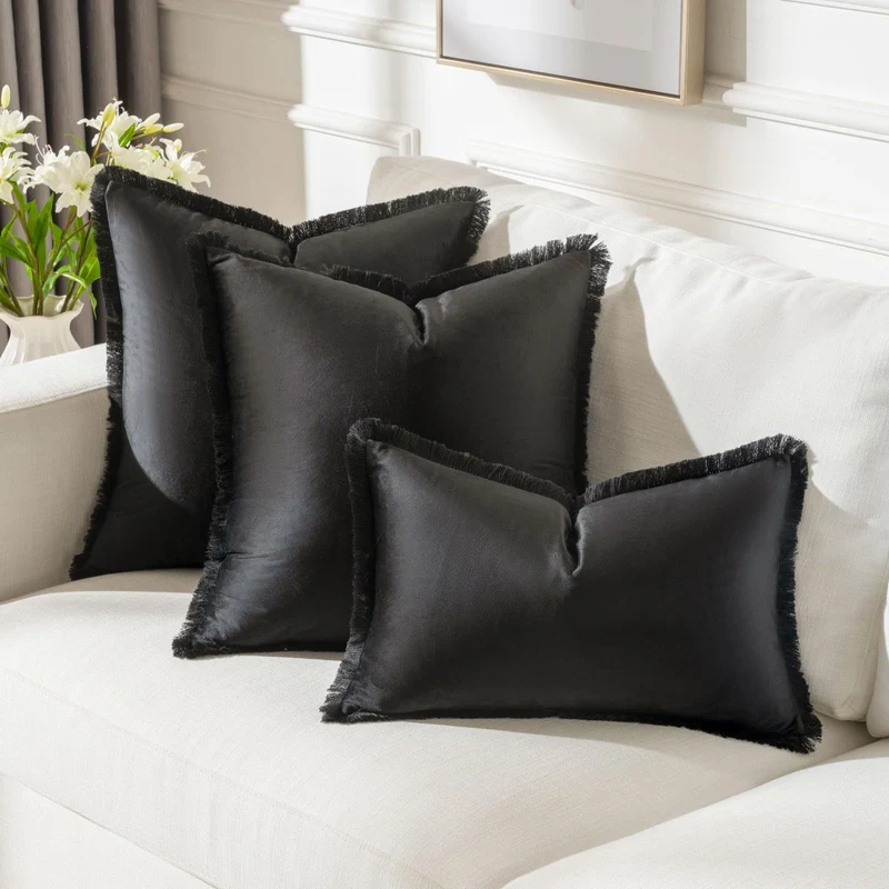 Fringed-Kante Quadrat und Lendenkissen Set