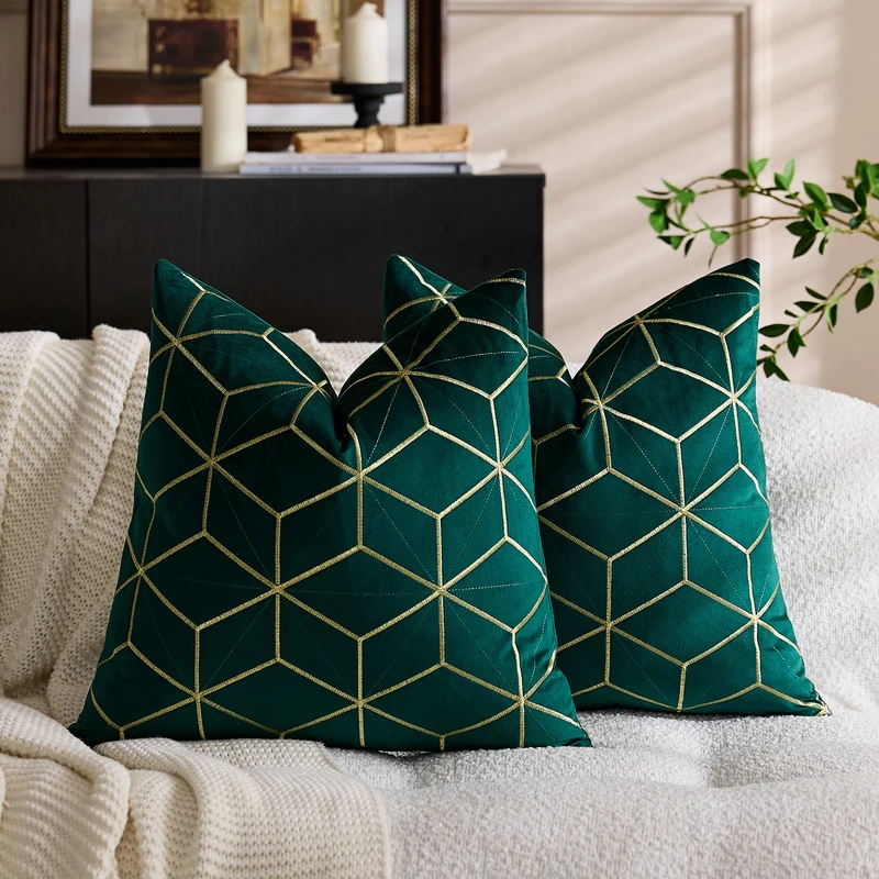 Besticktes Samt Geometrisches Quadrat Wurfkissenbezug mit Metallstich