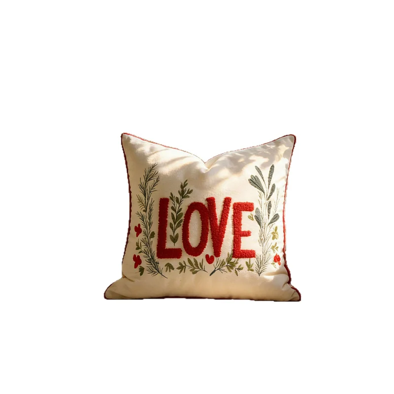 Bestickte tuftierte LOVE botanische Akzentkissenbezug