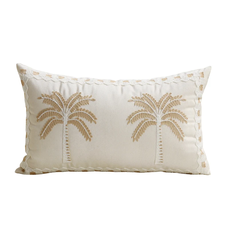 Besticktes Palm-Leinen Dekoratives Wurfkissen