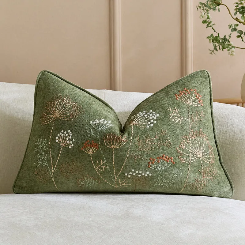 Bestickte Leinen-Wurfkissenhülle mit floralem Motiv