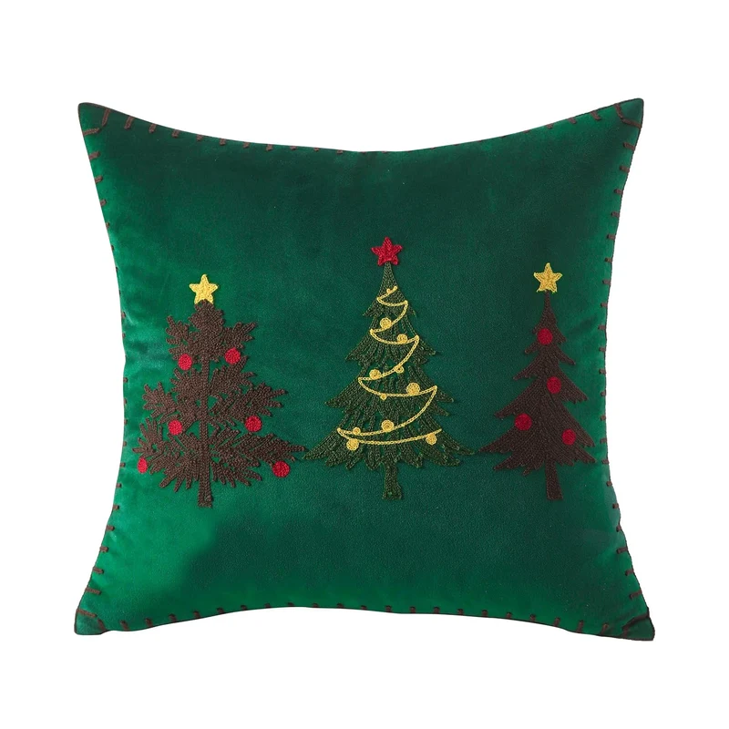 Bestickte Weihnachtsbaum quadratische Dekokissenhülle mit Kettelrand