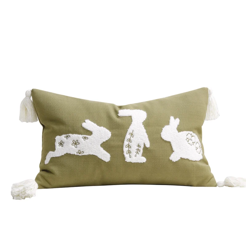 Bestickter Hasen-Applikations-Tassel-Lumbar-Kissenbezug