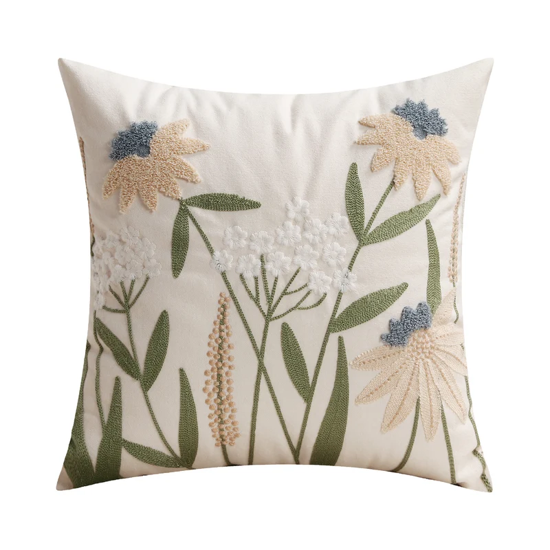 Dekorative quadratische gestickte florale Tufted Leinenkissenbezug