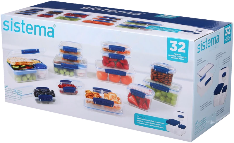 Sistema 32 Piece Set Klip It Ocean Blue Food Storage Containers (13 Container Set)