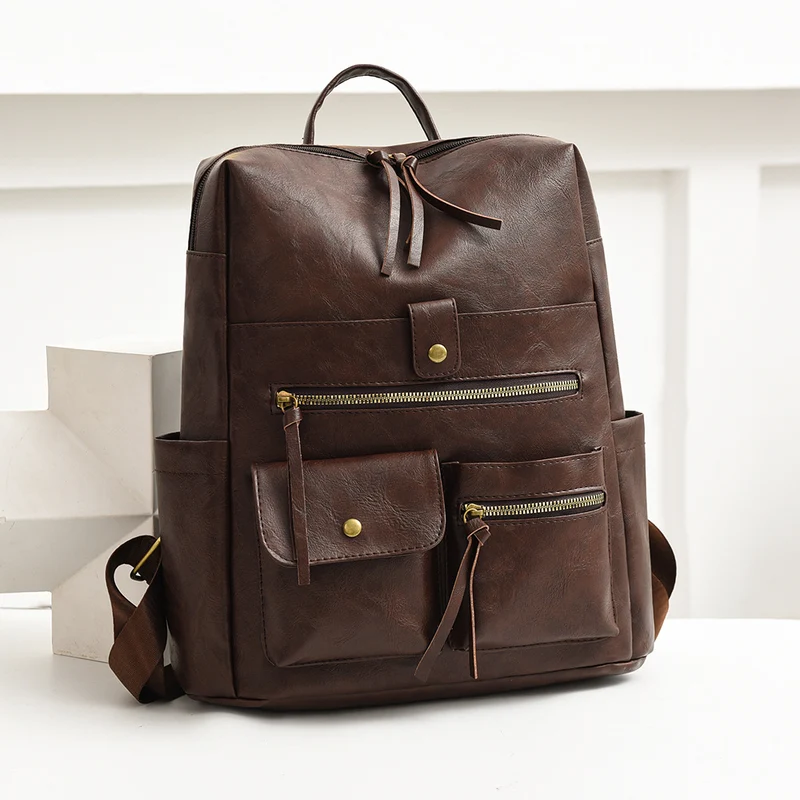 Stilvoller Multi-Taschen Kunstleder Rucksack Karnz