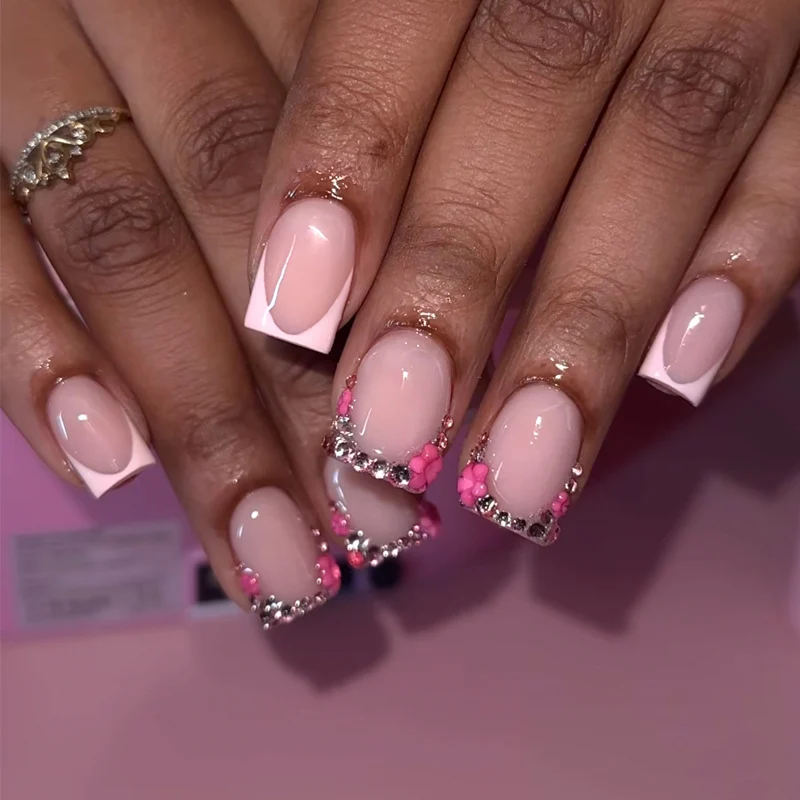 Dekorative Strass französische Spitzen Press-On Nägel Karnz