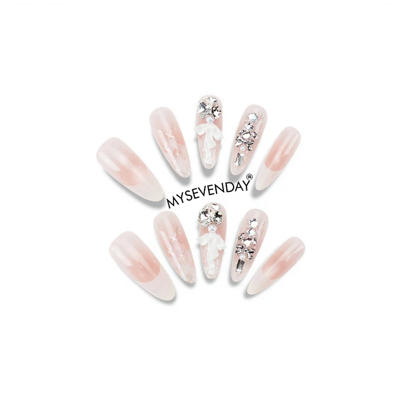 Dekoratives Press-On-Nagelset mit Stern- und Schleifenmotiven Karnz