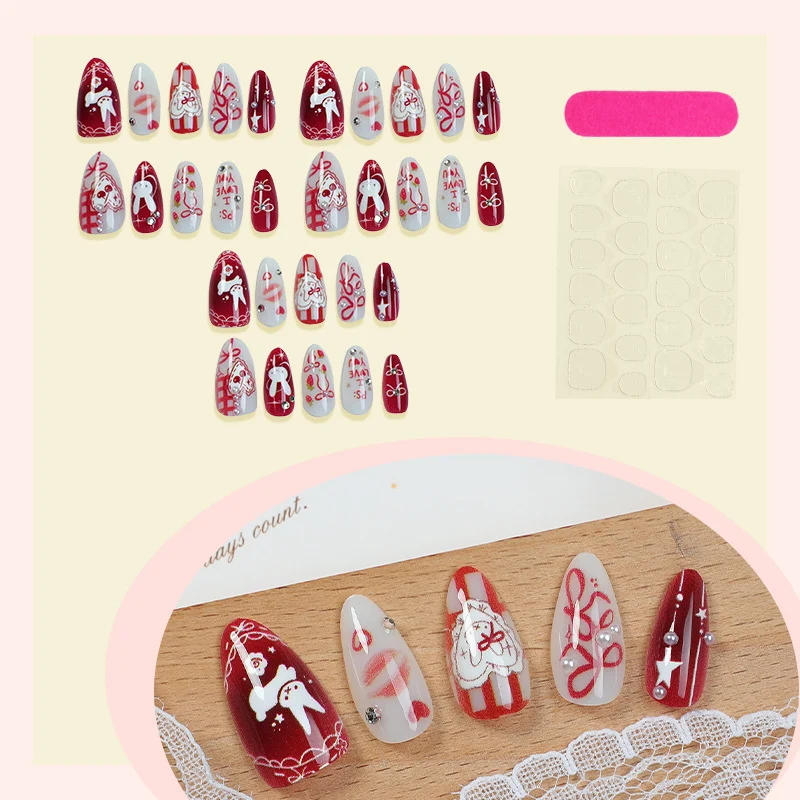 Kunstnagelset mit niedlichen Hasen- und Herzmotiven Karnz
