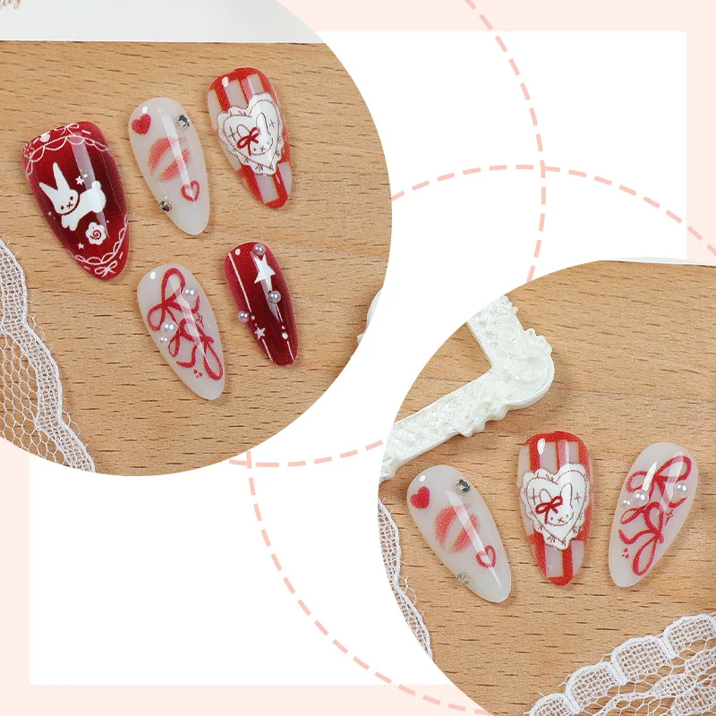 Kunstnagelset mit niedlichen Hasen- und Herzmotiven Karnz