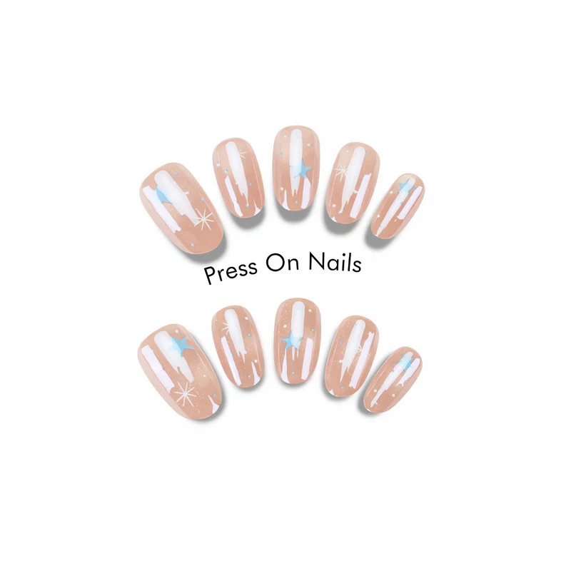 Künstlerisches Press-On-Nagel-Set mit himmlischem Design Karnz