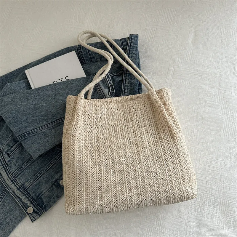 Texturiertes Strick-Einkaufsnetz mit Lederakzent