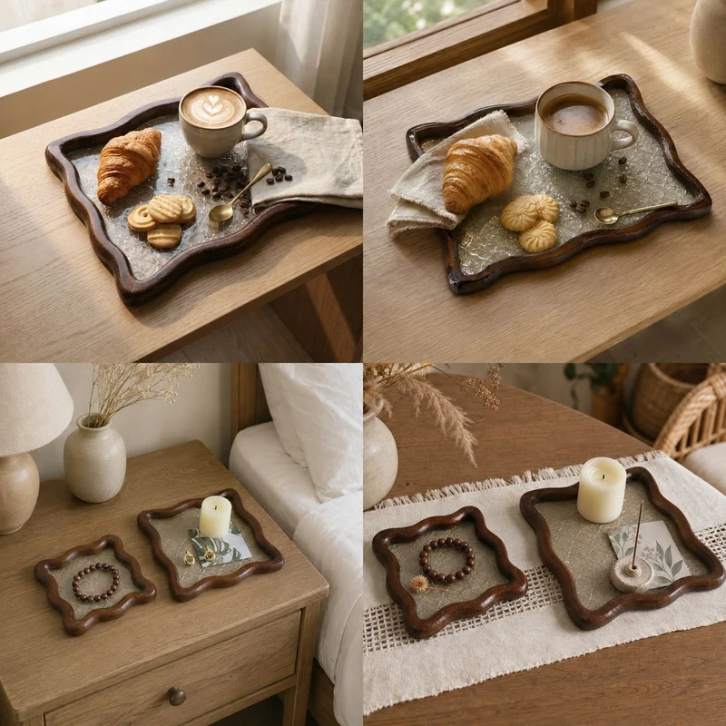 Eleganter Vintage Glas- und Holz-Dekoteller