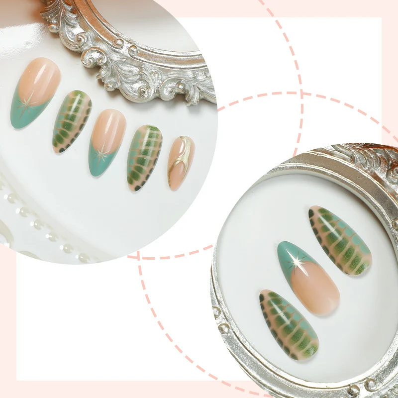 Kunstnagelset mit kreativem Blatt-Design und eleganten Glitzerakzenten Karnz