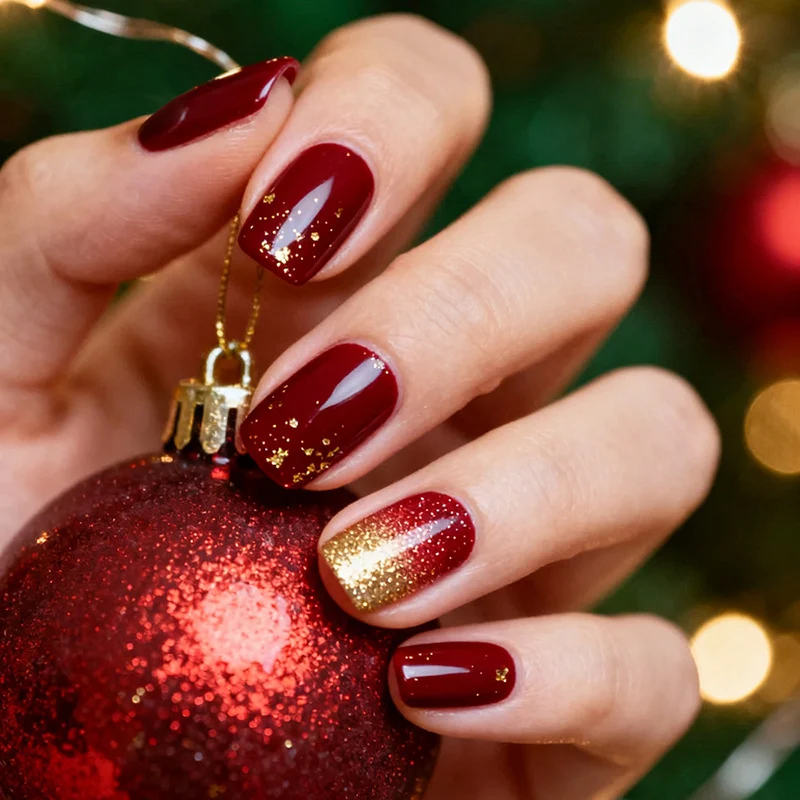 Kunstnagelset mit glitzernden Akzenten und festlichem Design Karnz