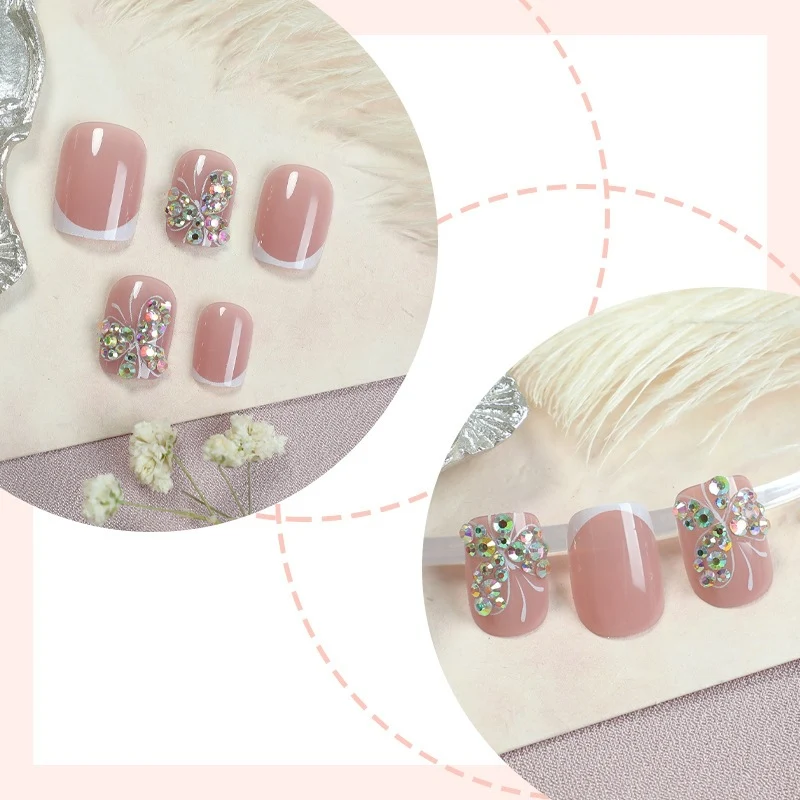 Kunstnagelset mit glitzernden Akzenten und eleganten Schleifen Karnz