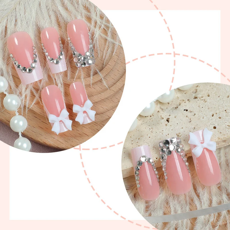Kunstnagelset mit Glitzerakzenten und dekorativen Schleifen Karnz
