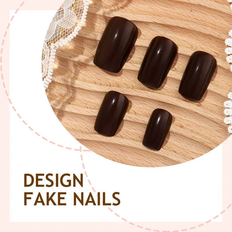 Kunstnagelset mit glänzendem Dunkelbraun-Finish Karnz