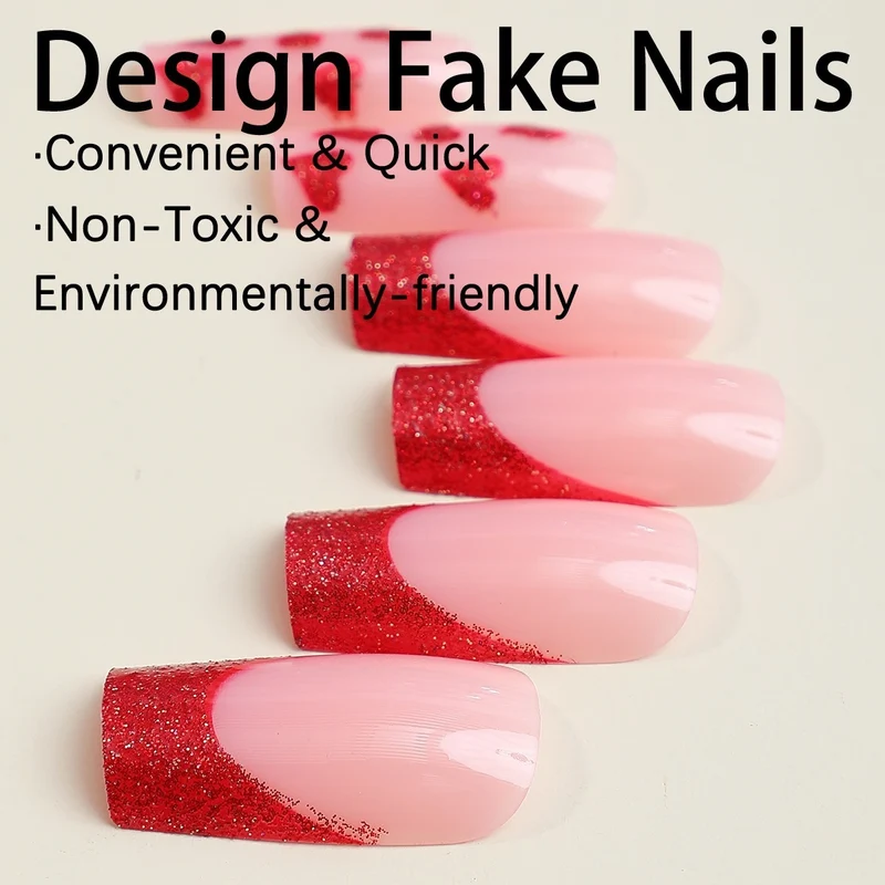 Kunstnagelset mit glamourösen Herzmotiven und Glitzerakzenten Karnz