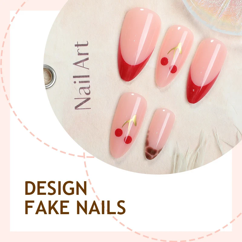 Kunstnagelset mit fruchtigem Kirsch-Design und elegantem Farbverlauf Karnz