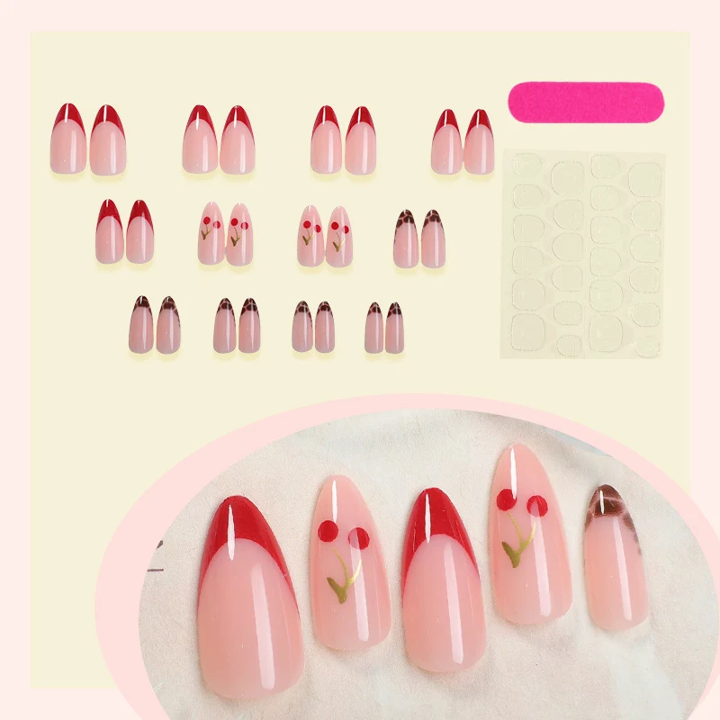 Kunstnagelset mit fruchtigem Kirsch-Design und elegantem Farbverlauf Karnz