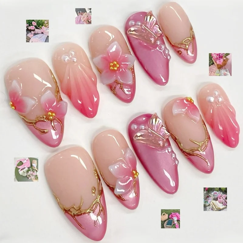 Kunstnagelset mit floralen und glitzernden Designs Karnz