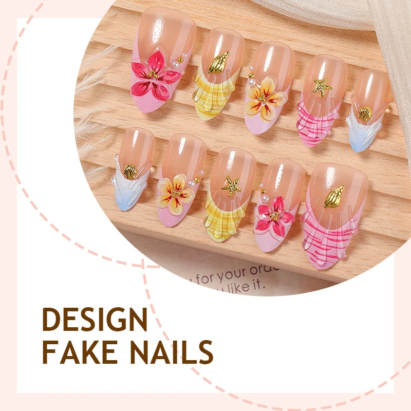 Kunstnagelset mit floralen Mustern und funkelnden Akzenten Karnz
