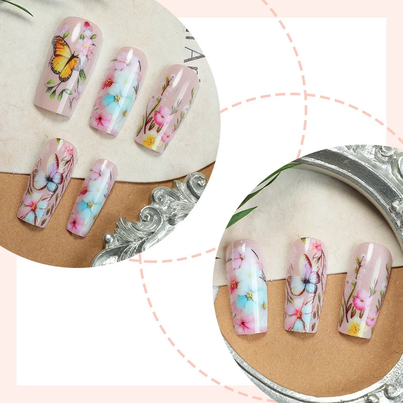 Kunstnagelset mit floralen Motiven und Schmetterlingsdesign Karnz