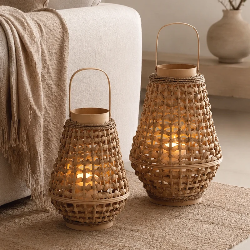 Elegante Laterne aus geflochtenem Rattan Karnz
